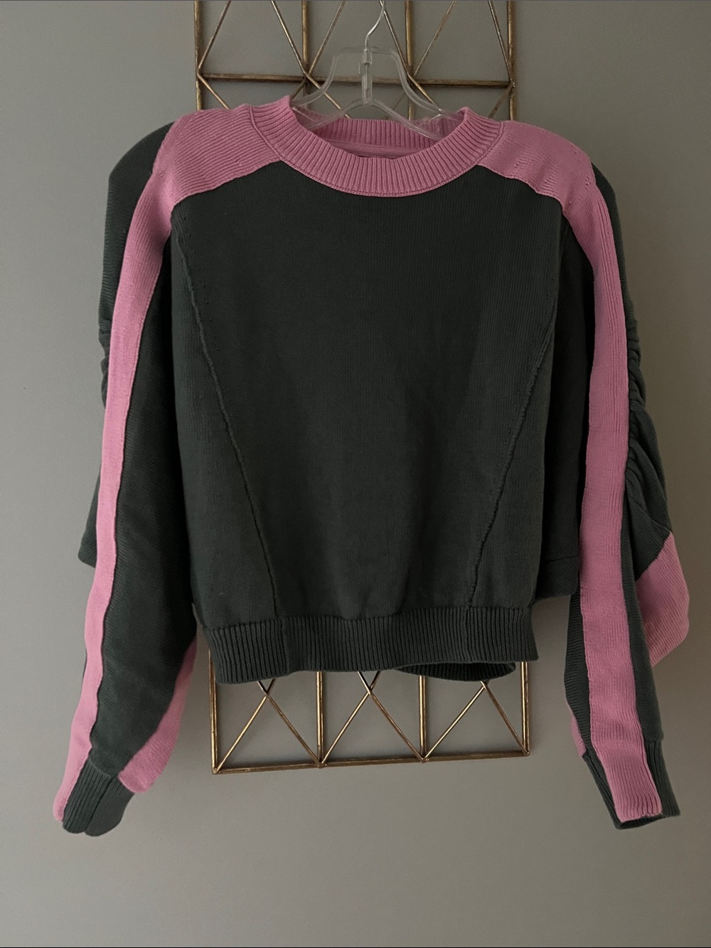 Maeve Black Crewneck Sweater with Pink Stripes
